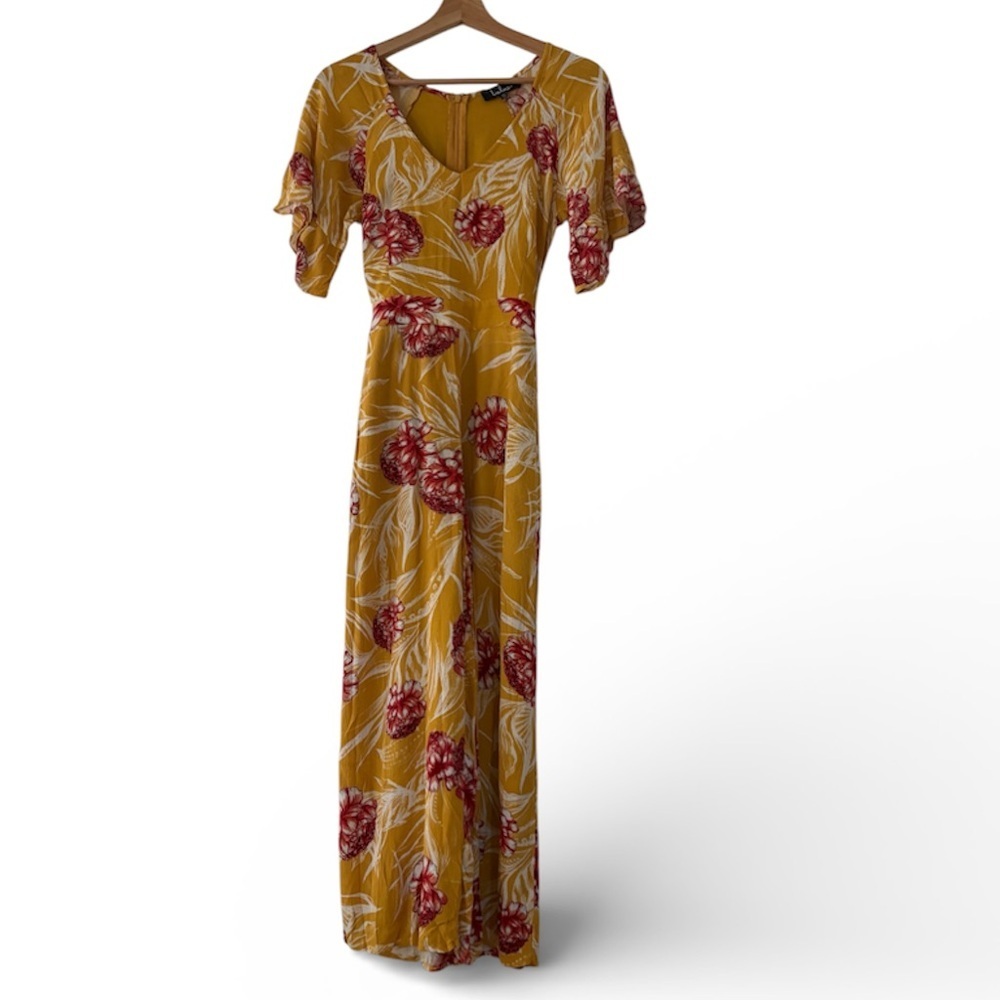 NWT Lulus Garden's Glory Mustard Yellow Floral Print Culotte Jumpsuit - Picture 5 of 16